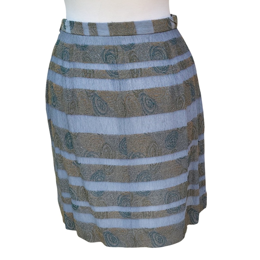 Giorgio Armani VTG 90s Olive Green Blazer and Blue Stripe 2 pc Skirt Suit 10 - Picture 11 of 16
